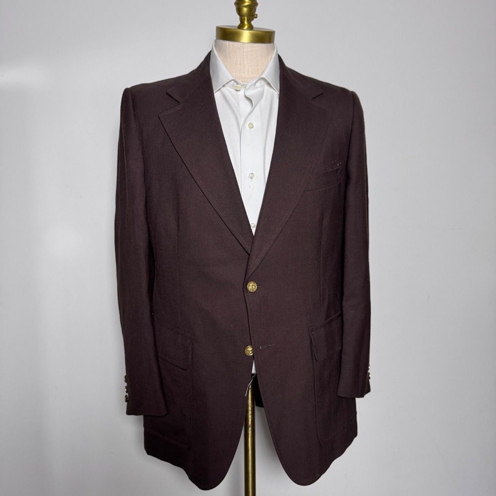 Kingsridge Blazer Mens 40R Brown‎ Hopsack Gold Crest Button Muse's Vintage